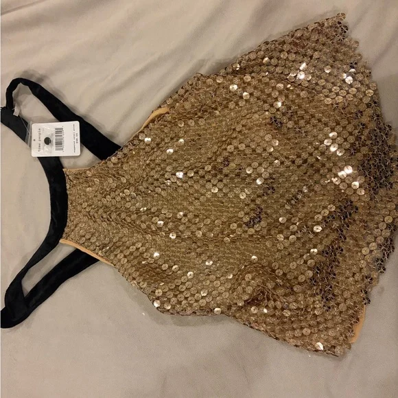 Gold Sequin Halter Top - Picture 1 of 3